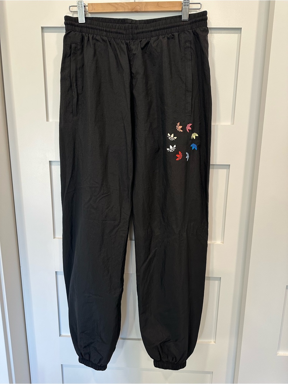 adidas Black Joggers with Multicolor Trefoil Accents